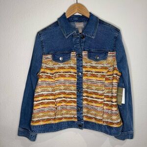 NWT Chico’s Cool Weave Denim Jacket Sparkly India Women’s Size 12 (Chico’s 2)